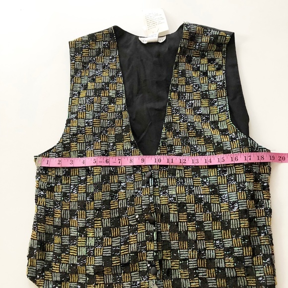 VTG Summit Hill Sequenced Beaded Vest Gold Silver Black Neutral Colors NWT Sz L - Picture 7 of 8